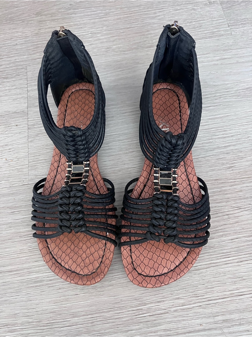 Women's Black Braided Strappy Sandals